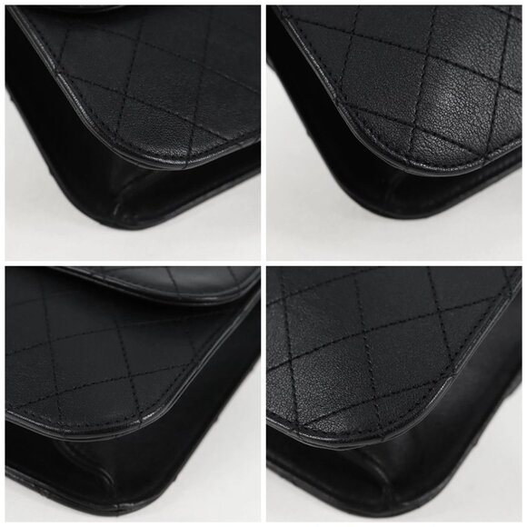 CHANEL Matelasse Chain Shoulder Bag Leather Black Gold CC Auth 118140AM - Picture 14 of 16